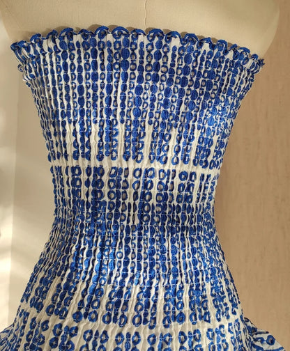 Vintage Dark Blue Pattern Design Strapless Mini Party Dress Homecoming Dress D1524