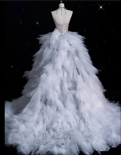 Vintage Sparkling Beaded Mermaid Design Strapless Princess Wedding Dress, D1588