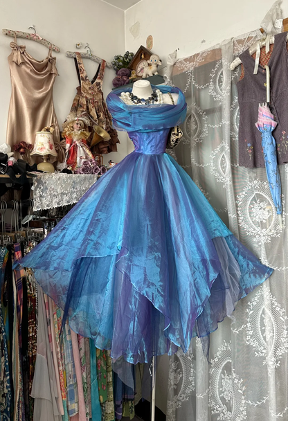 Vintage Dreamy A Line Strapless Organza Long Prom Dress SH5246