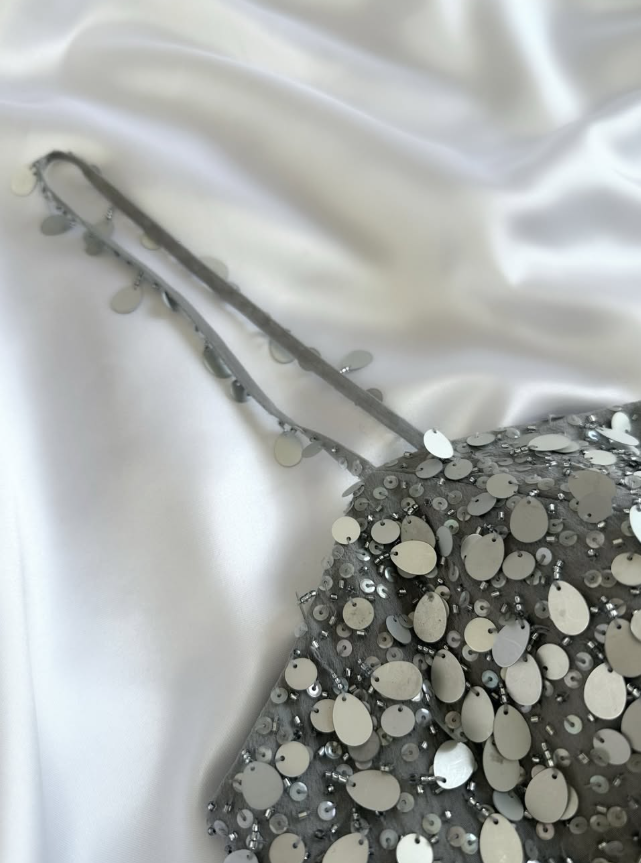 Vintage Grey Ombre A Line Straps Sequin Chiffon Short Homecoming Dress Outfits SH5458