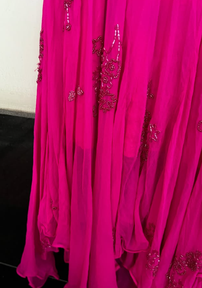 Vintage Charming Hot Pink Beaded Chiffon Long Prom Dress Party Dress SH4884