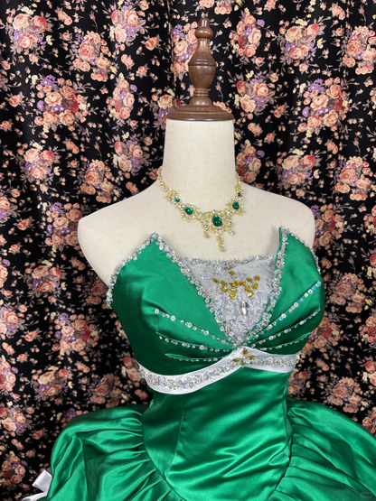 Vintage Ball Gown Strapless Bow Green Satin Prom Dress Sweet 16 Dress SH5771