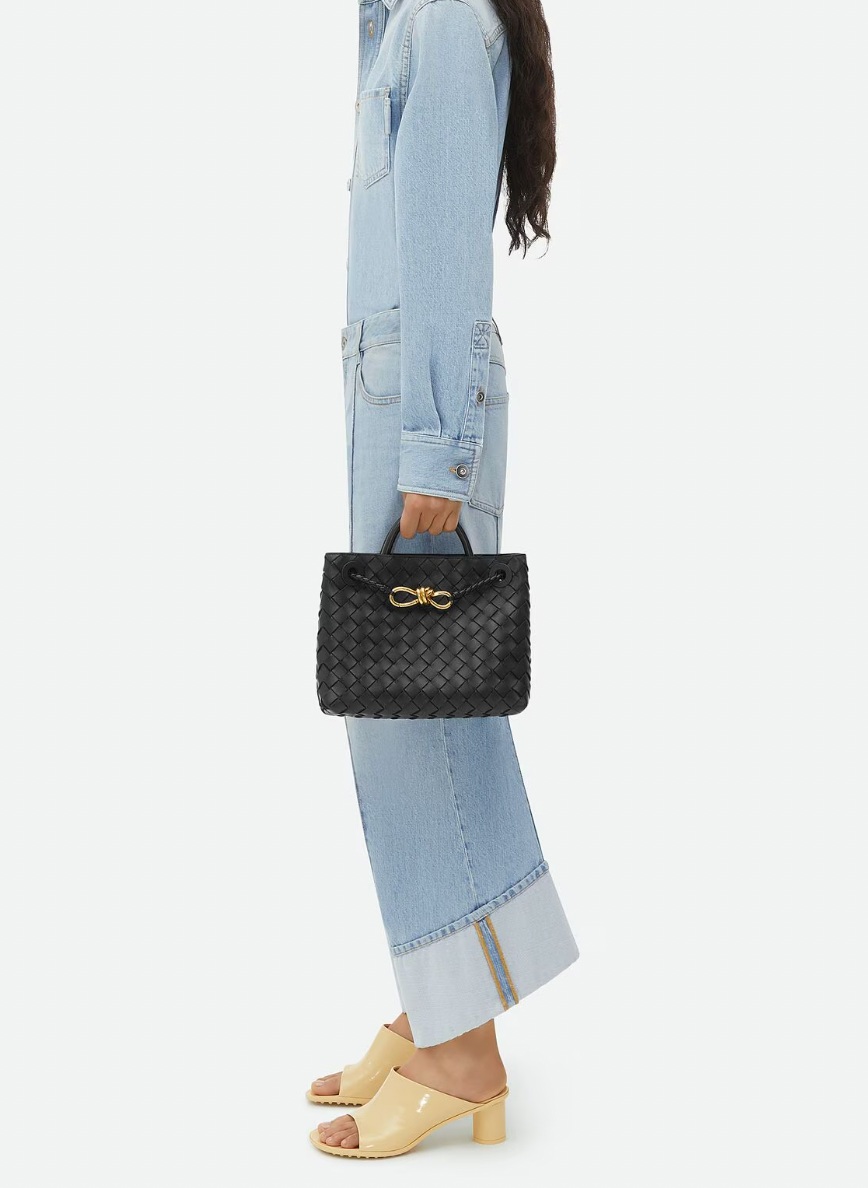 Bottega Veneta Small Andiamo Bag in Black Intrecciato Leather with Gold Hardware RRP £3,460