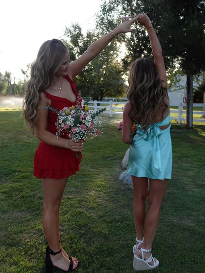 Sweety A Line Strapless Twist Satin Short Homecoming Dress with Keyhole SH5930