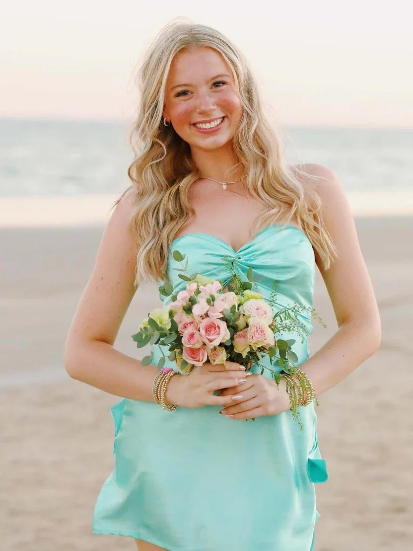 Sweety A Line Strapless Twist Satin Short Homecoming Dress with Keyhole SH5930