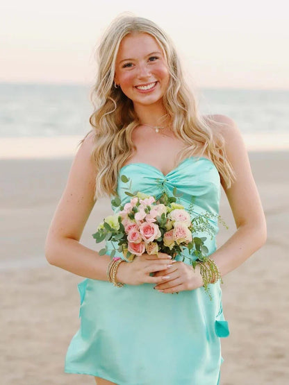 Sweety A Line Strapless Twist Satin Short Homecoming Dress with Keyhole SH5930