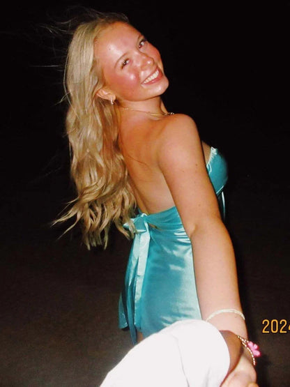 Sweety A Line Strapless Twist Satin Short Homecoming Dress with Keyhole SH5930