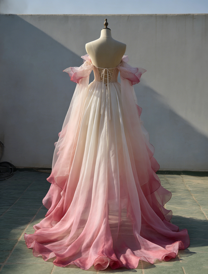 Sweet Homecoming Dress Ombre Off Shoulder Ruffle Pleated Short Prom Dress Birthday Party Outfits Back to School  D4731