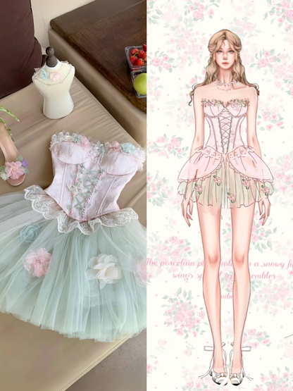 Sweety A Line Strapless Floral Tulle Short Prom Dress Homecoming Dress SH5838