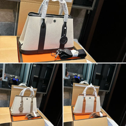 HERMES GARDEN PARTY 30 HANDBAG CANVAS ORANGE 30CM