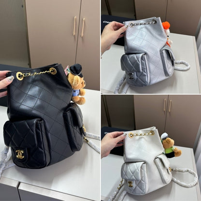 CHANEL CRUISE BACKPACK SHINY LAMBSKIN WHITE 20CM AS5310 B18791 10601