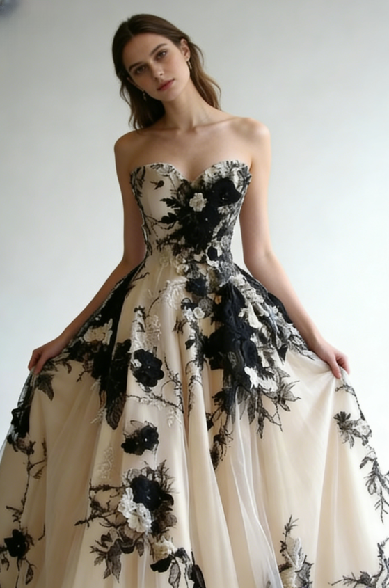 Stunning Ball Gown Sweetheart Neck Black Appliques Tulle Prom Dress  Evening Gown SH5421
