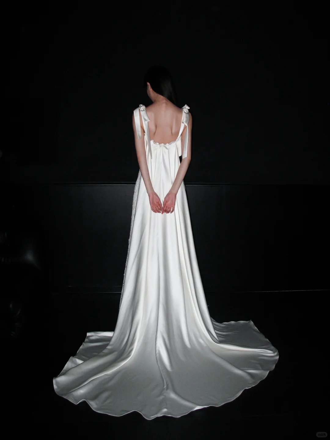 Sweety Bow A Line Straps White Lace Satin Long Wedding Dress SH5975