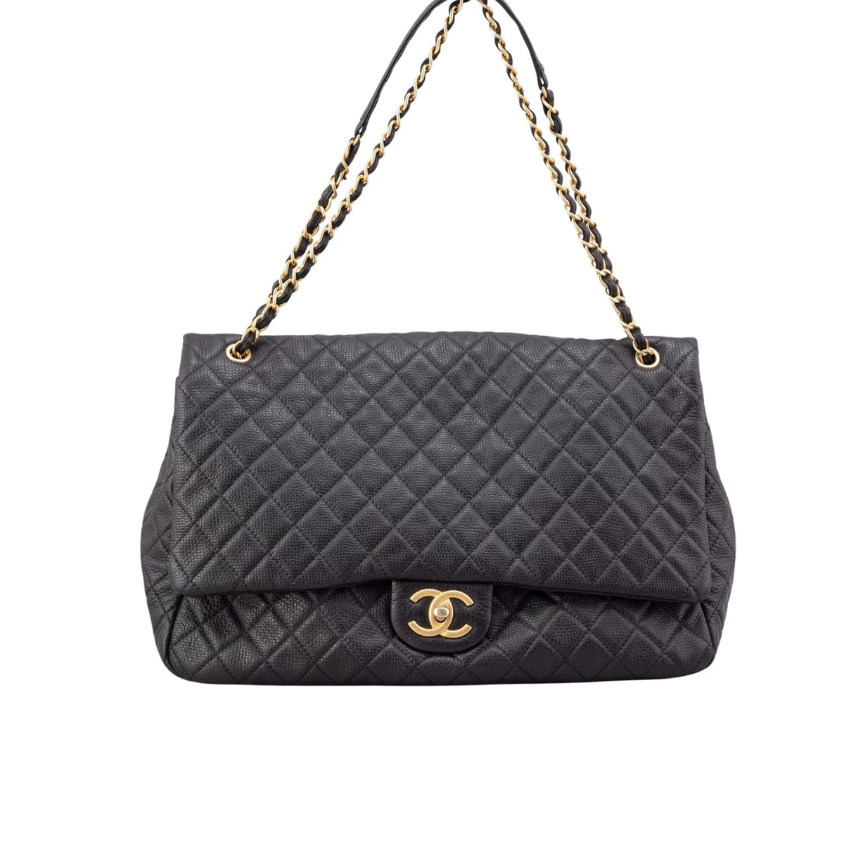 CHANEL XXL AIRLINE CLASSIC TRAVEL FLAP BAG CAVIAR LEATHER BLACK GOLD HARDWARE 46CM