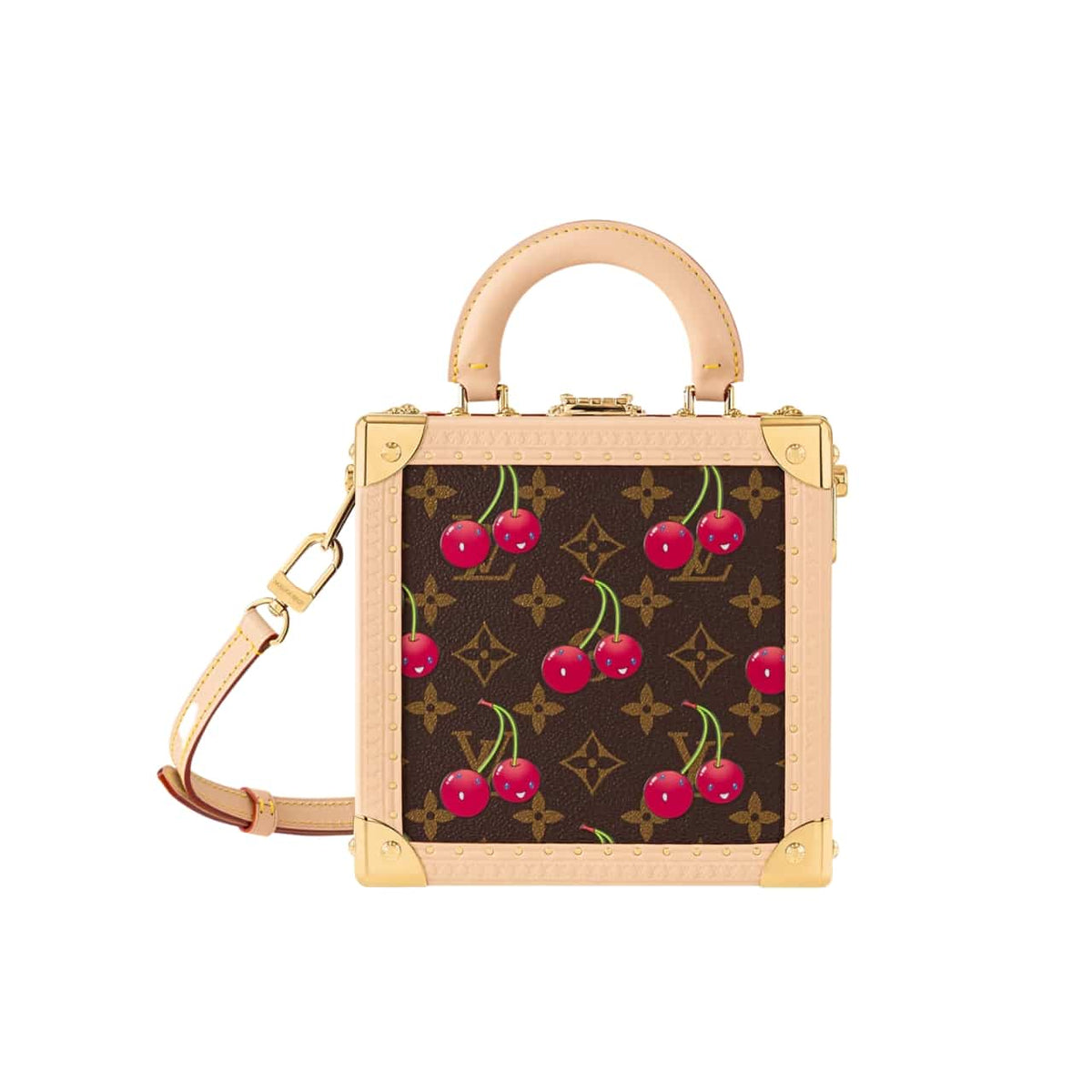 LOUIS VUITTON X TAKASHI MURAKAMI MINI SQUARE TRUNK CHERRY MONOGRAM BROWN 17CM M14040