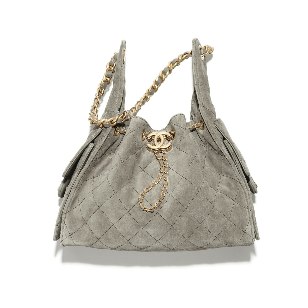CHANEL 25C SMALL HOBO BAG SUEDE GREY 34CM