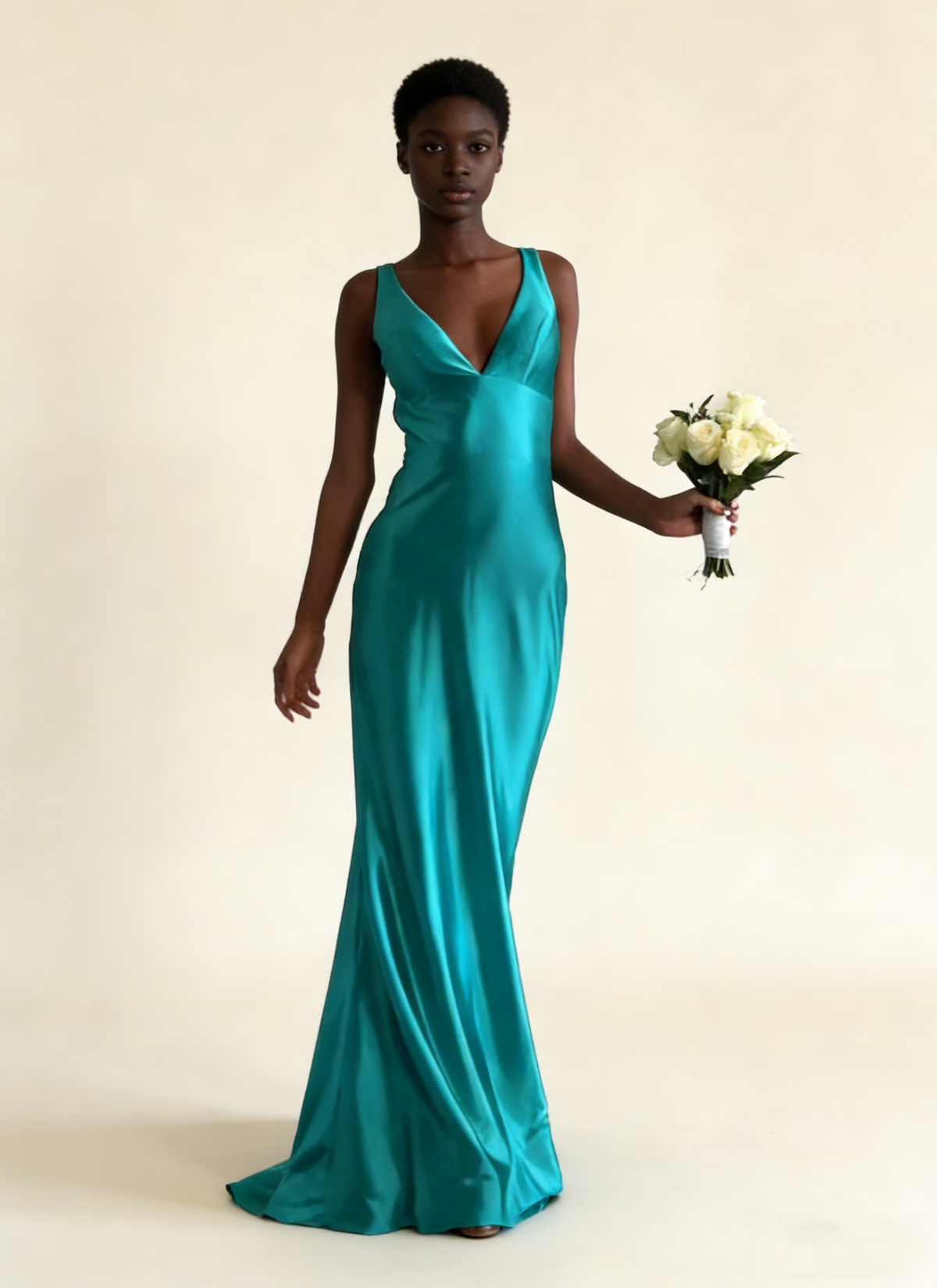 Turquoise V Neck Backless Mermaid Satin Long Formal Party Dress, MD7979