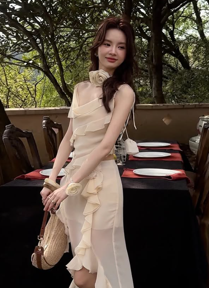 Sweety Apricot Mermaid Spaghetti Straps Ruffle Chiffon Prom Dress Evening Dress Date Dress SH5650