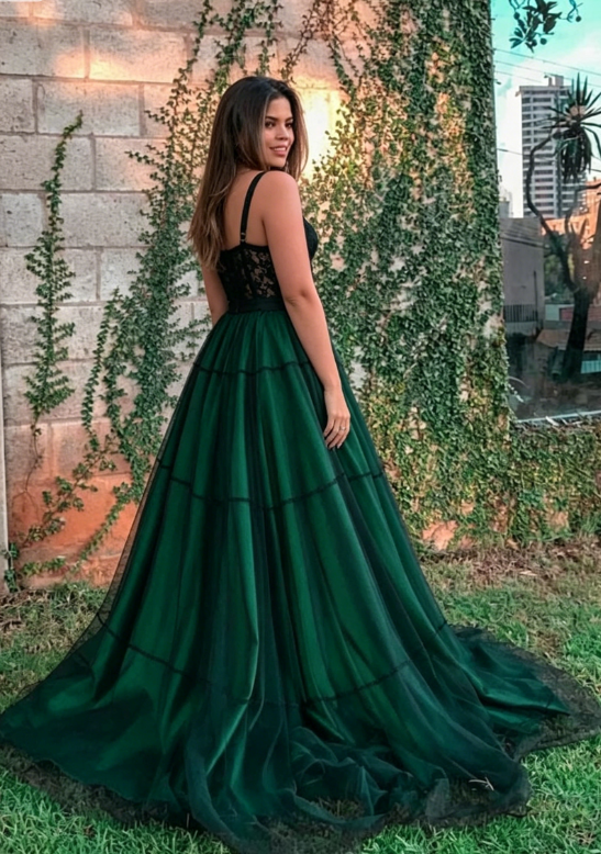 Stylish green tulle long prom dress, green evening dress KS2533