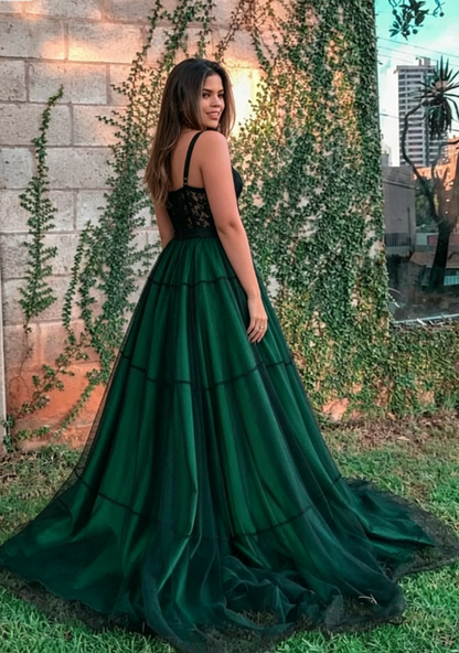 Stylish green tulle long prom dress, green evening dress KS2533