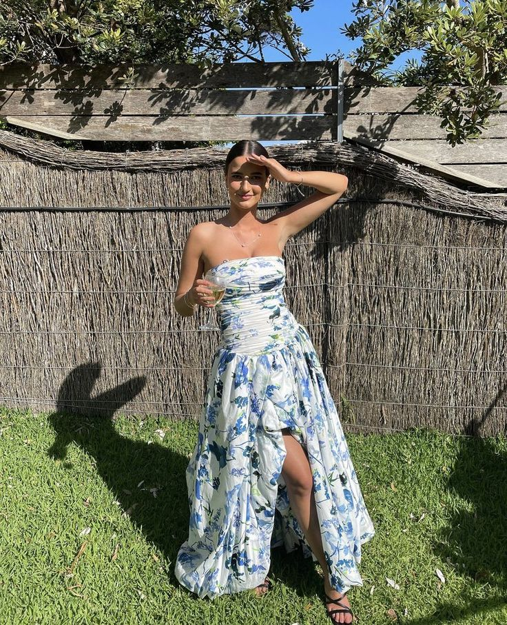 Strapless Print Floral Long Prom Dress Evening Gown  SH964