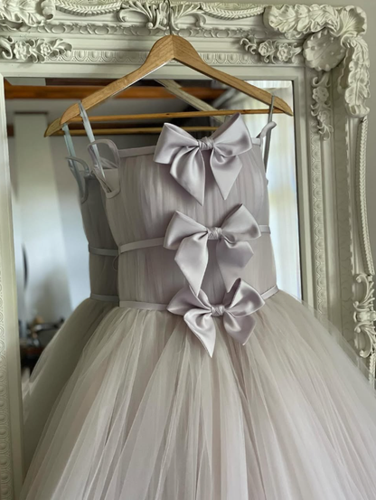 Stunning A Line Spaghetti Strap Bow Light Purple Tulle Long Party Dress Evening Dress SH2889
