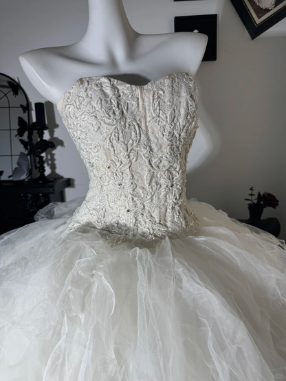 Vintage A Line Sweetheart White Lace Organza Prom Dress Evening Dress SH5609