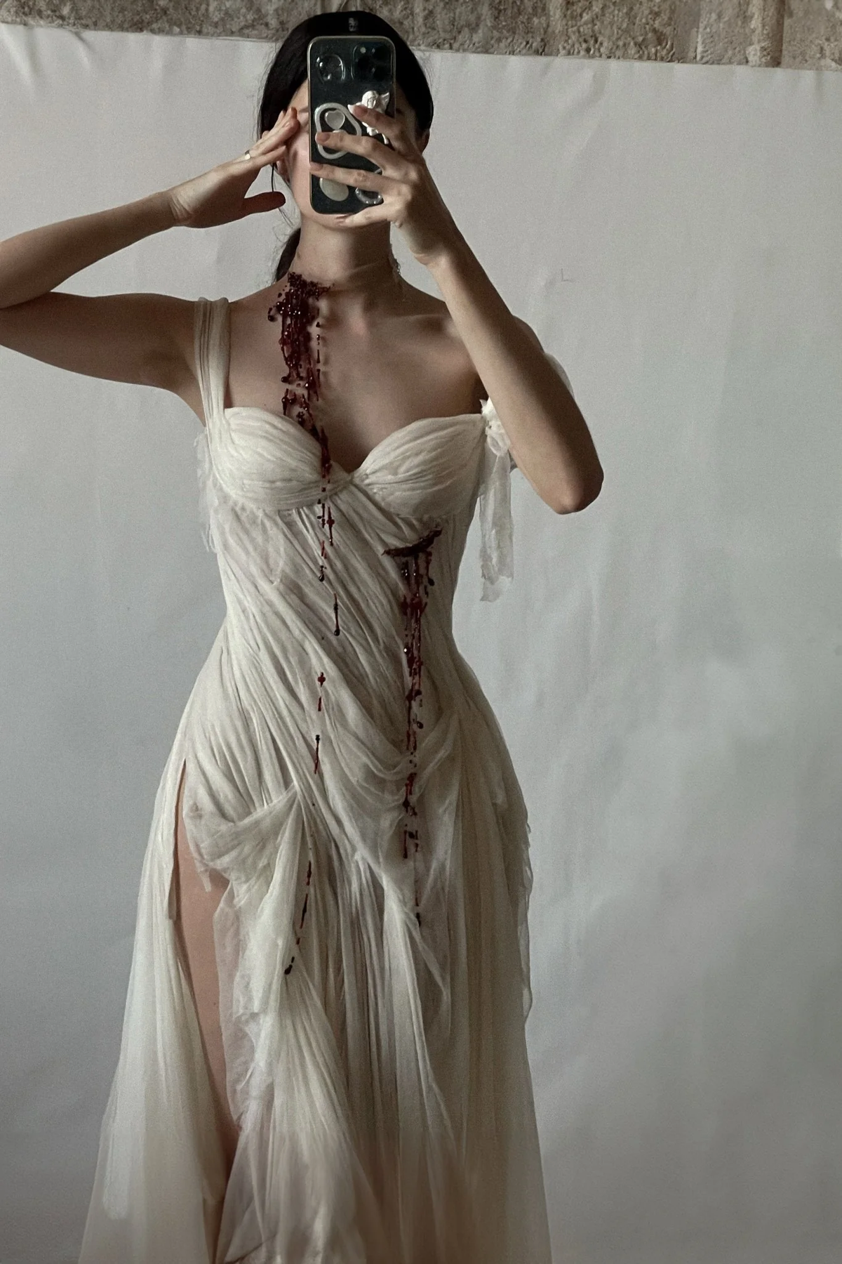 Stunning A Line Straps White Chiffon Prom Dress Evening Dress with Slit SH2259