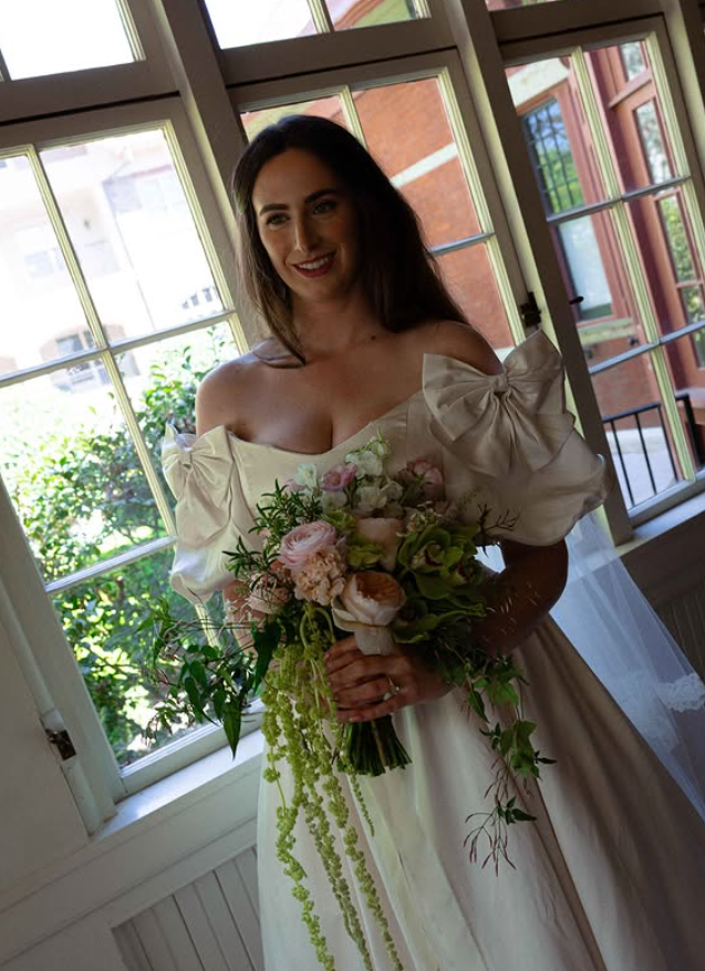Vintage Ivory A Line Puff Sleeve Bow Satin Long Wedding Dress SH6096