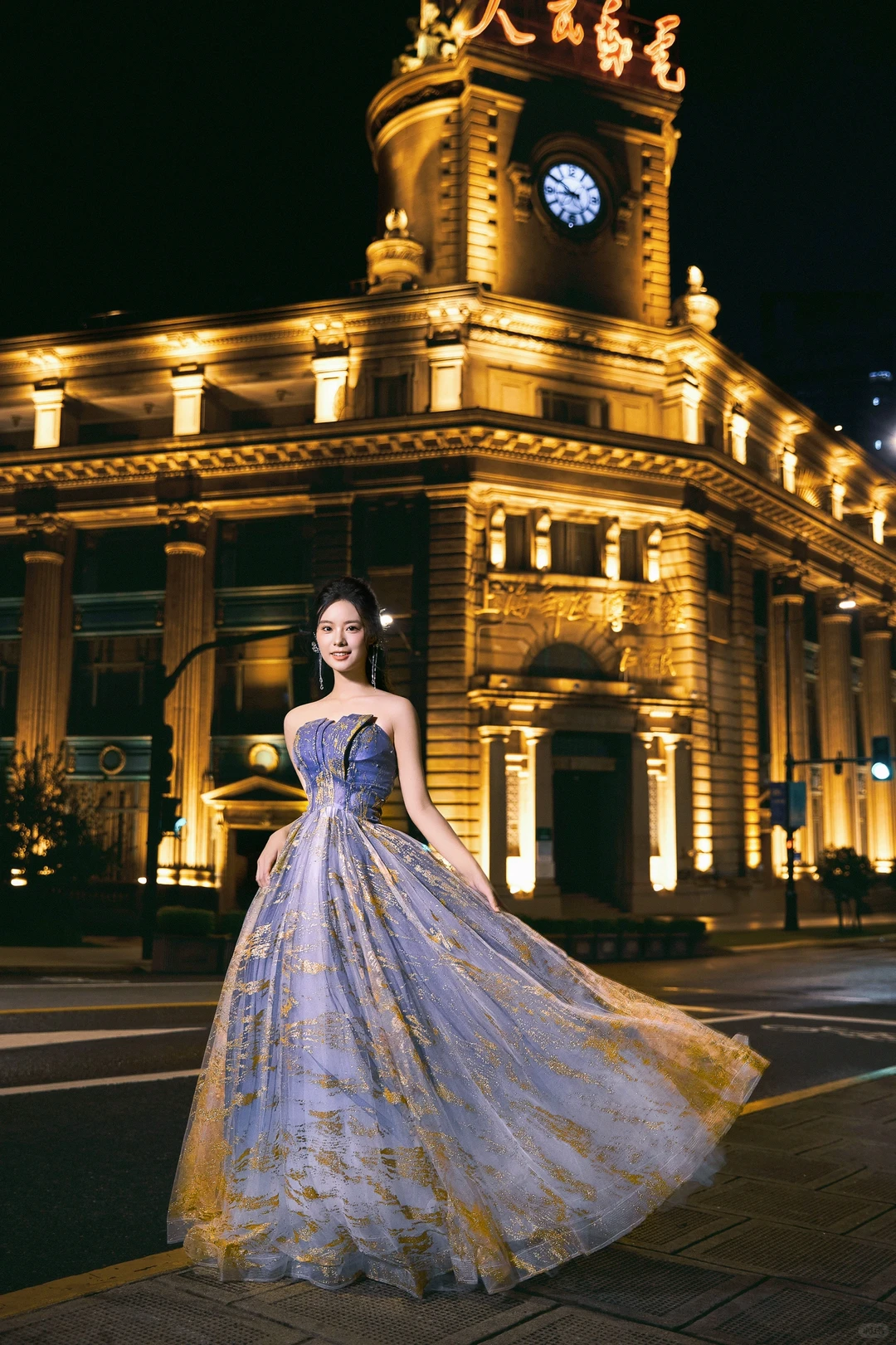 Unique A Line Strapless Blue Ombre Tulle Long Prom Dress Evening Dress B96