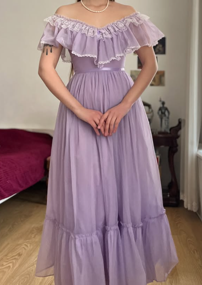 Vintage A Line Off the Shoulder Lilac Tulle Prom Dress Evening Dress Date Dress SH5633