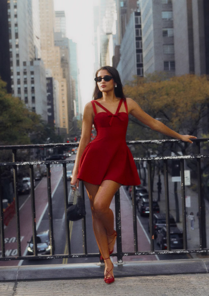 Stunning A Line Strap Red Satin Open Back Short Homecoming Dress Party Dress SH3027