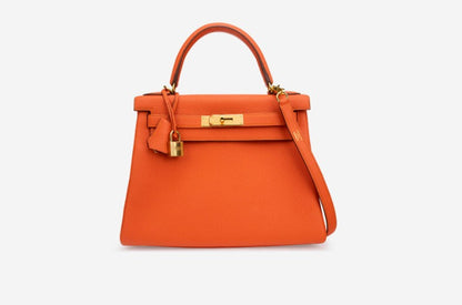 H KELLY ORANGE SELLIER ROUGE EPSOM GOLD HARDWARE 28CM