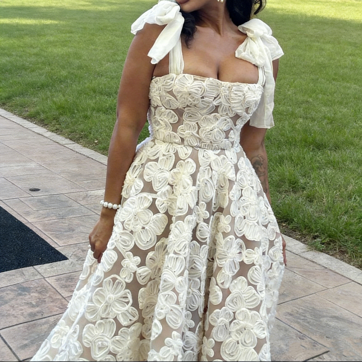 White Straps A-Line Long Party Dress Lovely Birthday Outfits, D189