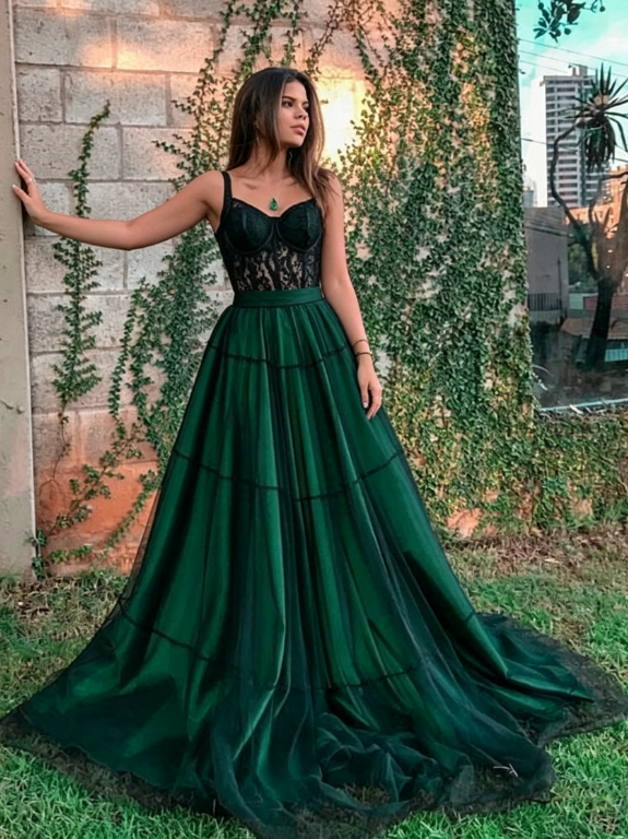 Stylish green tulle long prom dress, green evening dress KS2533