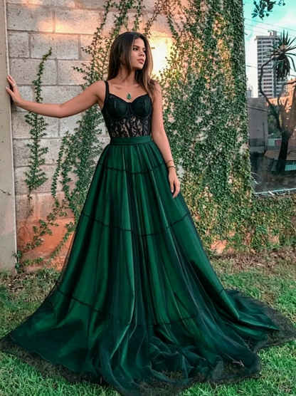 Stylish green tulle long prom dress, green evening dress KS2533