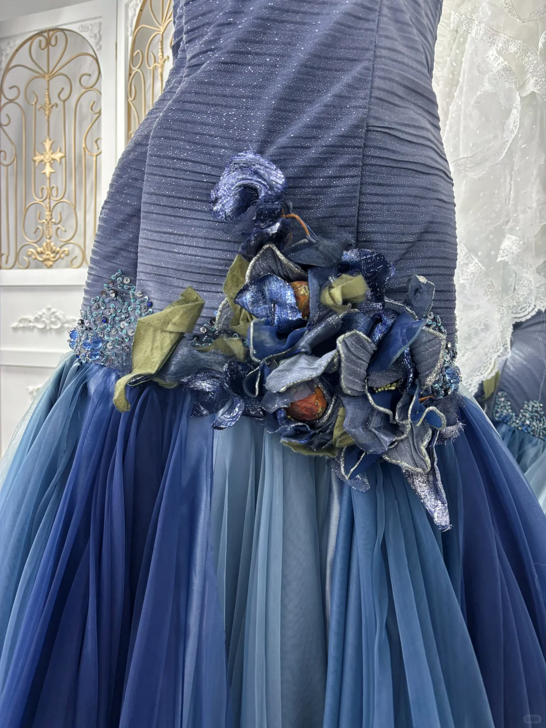Vintage Blue Ombre A Line Strapless Shiny Beaded Tulle Prom Dress Sweet 16 Dress SH5981