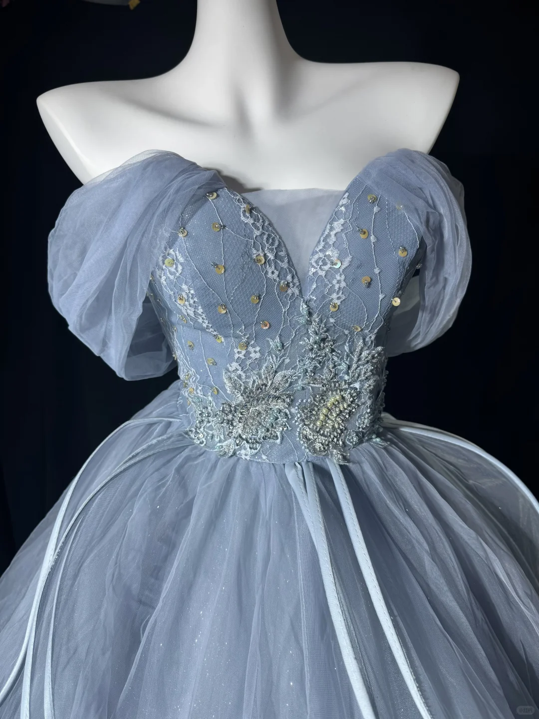Vintage A Line Off the Shoulder Beaded Ruffle Tulle Prom Dress Evening Dress SH5610