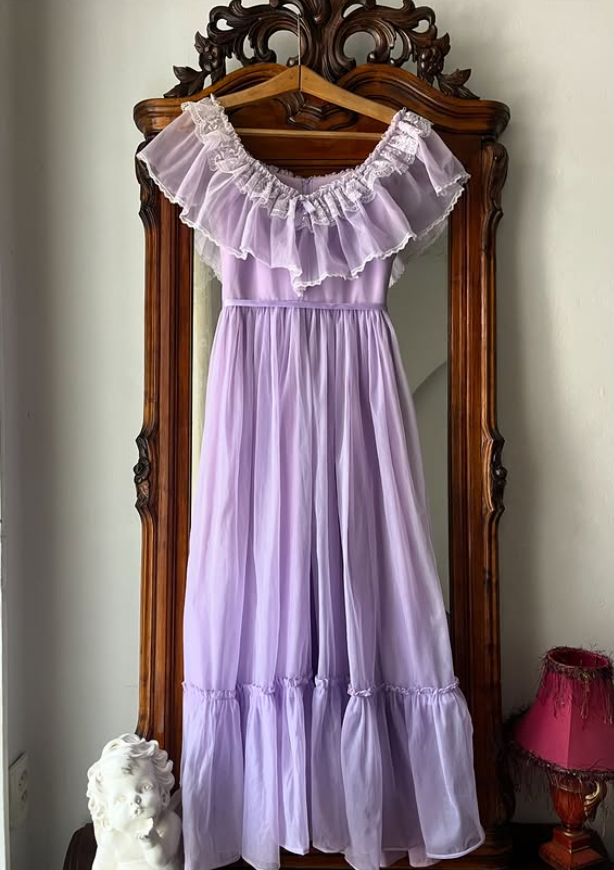 Vintage A Line Off the Shoulder Lilac Tulle Prom Dress Evening Dress Date Dress SH5633