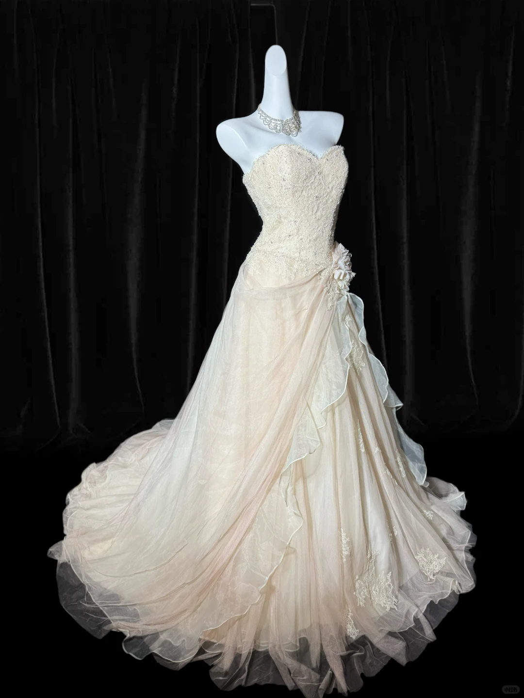 Vintage A Line Sweetheart Neck Apricot Lace Tulle Prom Dress Evening Dress SH5608