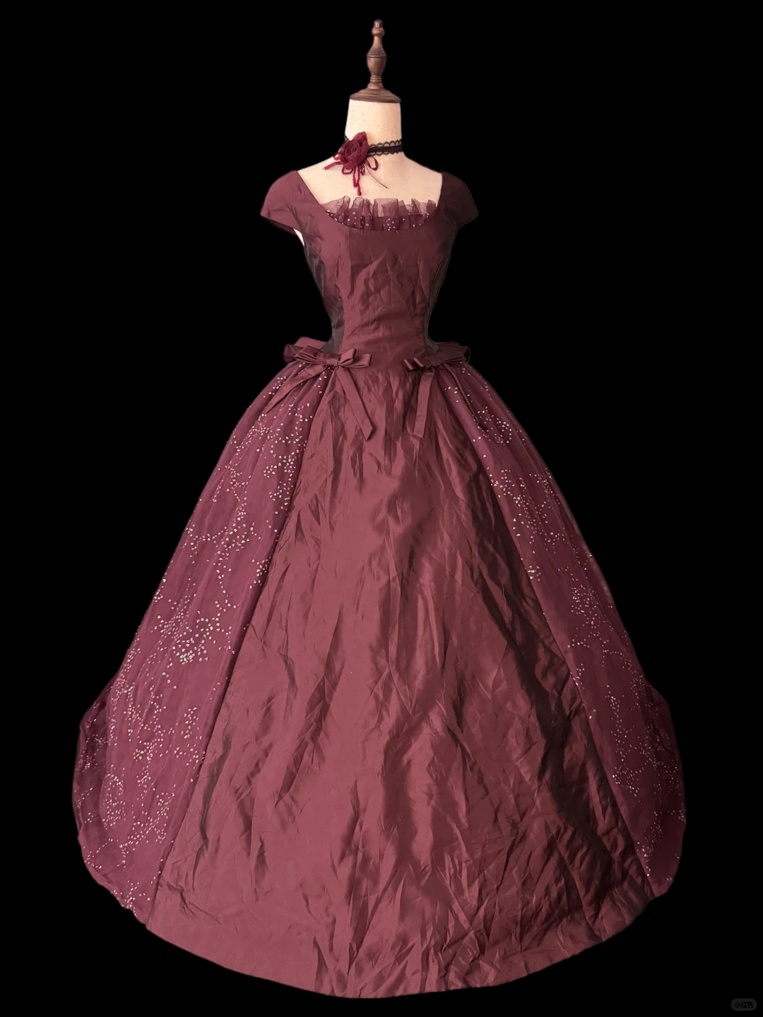 Vintage Burgundy A Line Sequin Satin Tulle Prom Dress Evening Dress SH5603