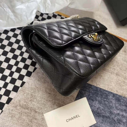 CHANEL Classic Flap Handbag GRAINED CALFSKIN & GOLD METAL