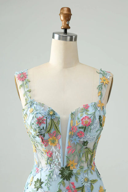 New Fashion Floral Embroidery Design A-line Strap Short Homecoming Dress, D1364