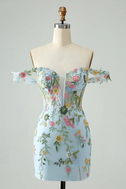 New Fashion Floral Embroidery Design A-line Strap Short Homecoming Dress, D1364