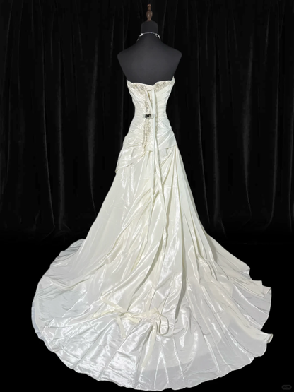 Vintage A Line Sweetheart Neck Beaded Pleated Satin Prom Dress Evening Dress SH5607
