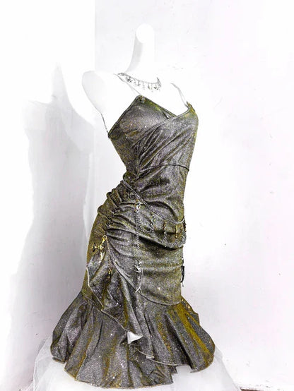 Vintage Green Spaghetti Strap Ruffled Hem Hem Short 16th Birthday Party Dress Homecoming Dress D1530