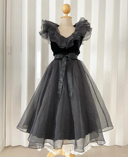 Vintage Cute Polka Dot A Line V Neck Chiffon Prom Dress SH5564