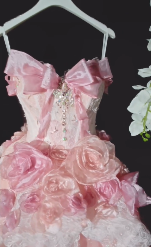 Sweety Ball Gown Strapless Beaded Pink Ombre Floral Tulle Long Prom Dress SH5040