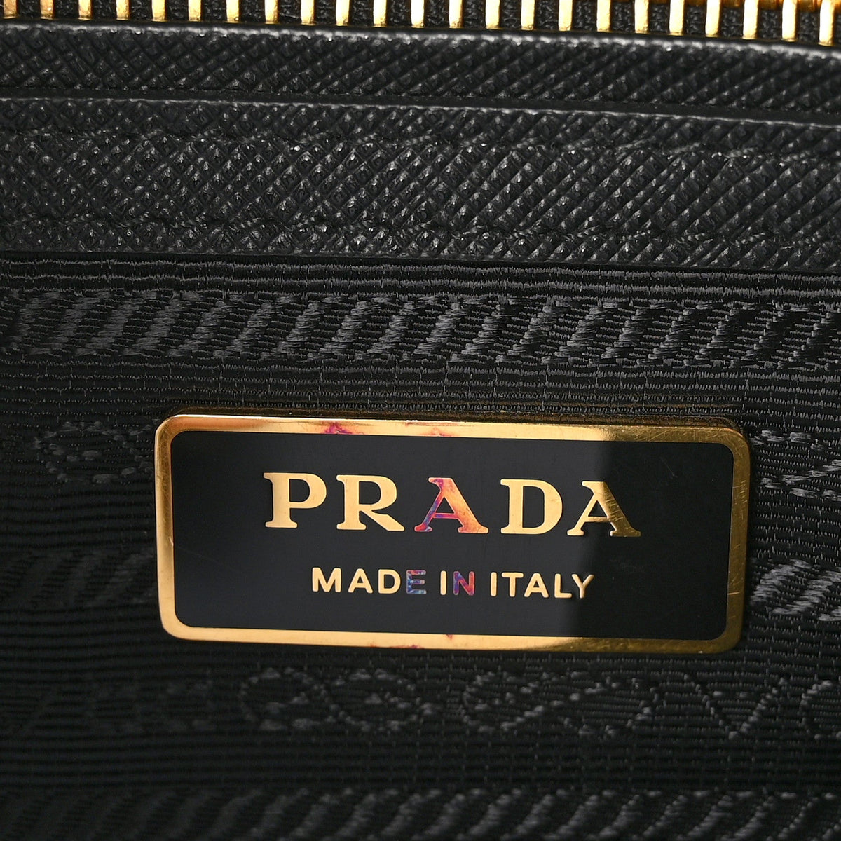 Jacquard Saffiano Triangolo Symbole Embroidered Small Galleria Double Zip Tote Black Corda