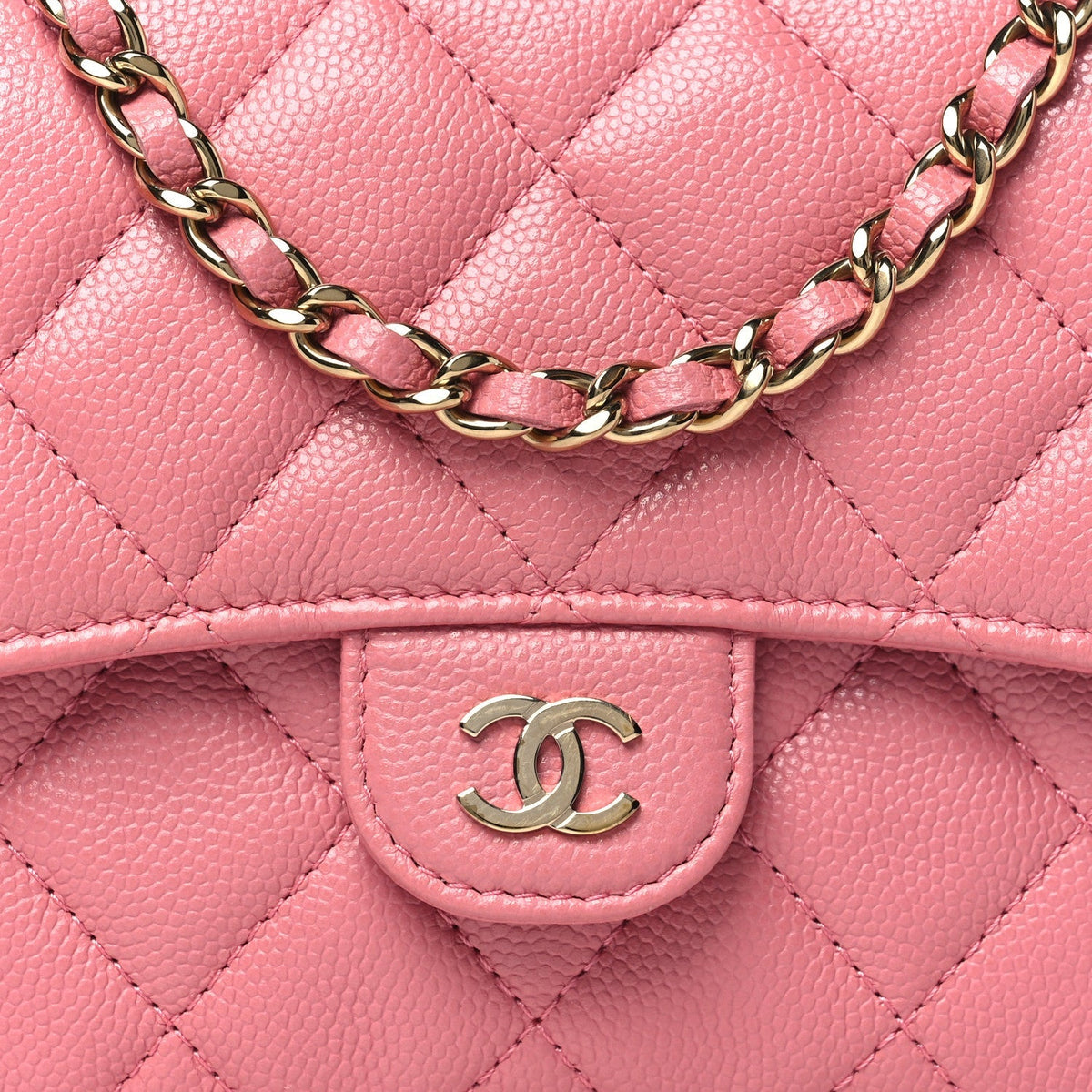 Caviar Quilted Flap Phone Holder With Chain Pink